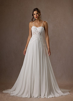 Azazie Rhya Probar vestidos en casa Vestido de Diamante Blanco de Encaje de Corte en A con Vestidos sin tirantes image10
