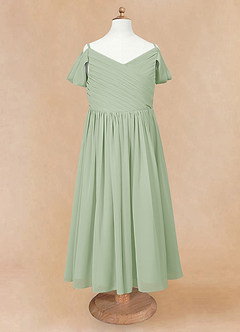 Azazie Chelle Abiti da Ragazza di Fiori Abito A-Line in Chiffon Plissettato Verde Salvia image6