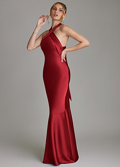 Azazie Reign Bridesmaid Dresses Scarlet Mermaid Pleated Stretch Satin Dress image6