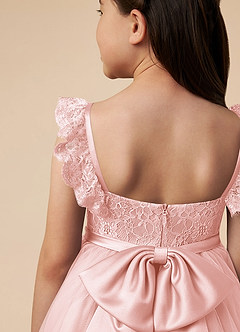 Azazie Demetra Flower Girl Dresses Blushing Pink A-Line Lace Tulle Dress image5