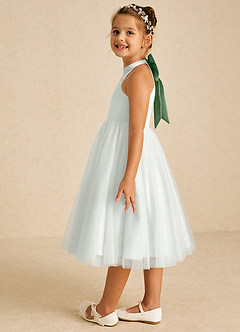 Azazie Dora Flower Girl Dresses Ivory Matcha A-Line Bow Tulle Dress image4