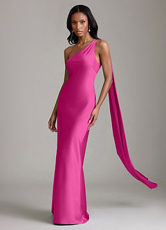 Azazie Galinda Brudtärnklänningar Klä av Sjöjungfru i Stretch Satin Ena axeln Fuchsia image1