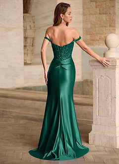 Valeria Green Velvet Sequins Corset Satin Prom Dress image2