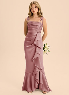 Azazie Ryan Junior Dusty Rose Sheath Bow Stretch Satin Dress image5