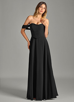Azazie Chelsey Abiti da Damigella Abito Convertibile A-Line in Chiffon a Spalla Scoperta Nero image4