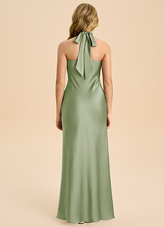 Azazie Chickie Junior Vestido de Salvia Polvorienta de Satén Elástico de Corte Recto con Plisado image2