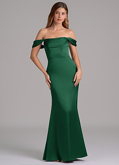 Azazie Miley 신부 들러리 드레스 인어 오프 더 숄더 스트레치 새틴 바닥 길이 드레스 image3