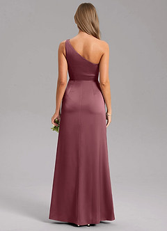 Azazie Phaedra Brautjungfernkleider A-Linie One-Shoulder Stretch-Satin Kleid Wüstenrose image2