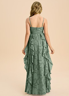 Azazie Peyton Junior Matcha A-Line Pleated Floral Burnout Dress image7