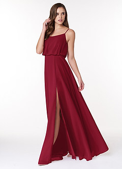 Azazie Lupe Final Sale Burgundy A-Line Scoop Blouson Chiffon Dress image3