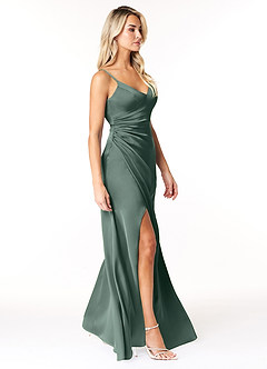 Azazie Marchella Bridesmaid Dresses Sea Moss A-Line Corset Stretch Satin Dress image5