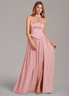 Azazie Cadence Bridesmaid Dresses Powder Pink A-Line Corset Stretch Satin Convertible Dress image3