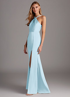 Azazie Elana Bridesmaid Dresses Sky Blue Sheath Side Slit Stretch Satin Dress image3