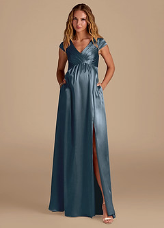 Azazie Allessia Brautjungfernkleider für Schwangere A-Linie Metallischer Satin Bodenlänge Kleid image4