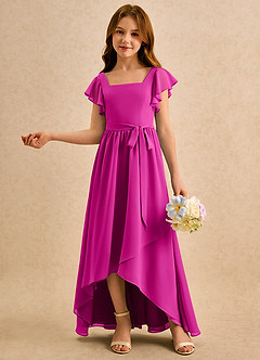 Azazie Milly Girls Formal Flower Girl Dresses Fuchsia A-Line Pleated Chiffon Dress image4