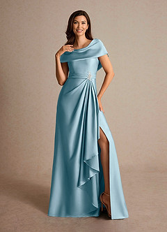 Azazie Branford Klänningar till brudens mor Klänning A-Line i Stretch Satin Plisserad Moody Blue image6