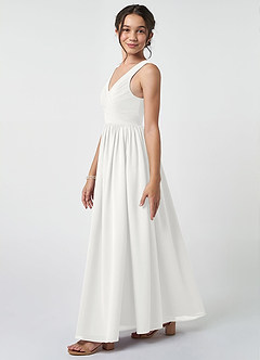 Azazie Keyla Junior A-Linie Plissee Chiffon Kleid Weiß image3