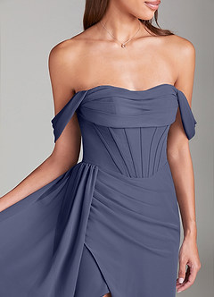 Azazie Amyra Bridesmaid Dresses Stormy Sheath Off the Shoulder Chiffon Convertible Dress image6