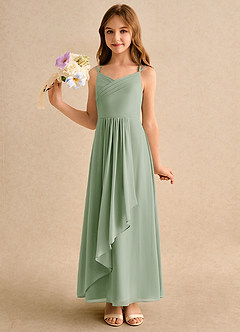 Azazie Zaida Junior Formal Flower Girl Dresses Dusty Sage A-Line Pleated Chiffon Dress image6