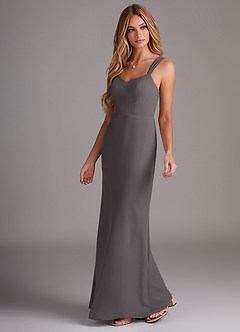 Azazie Denice Vestidos de damas de honor Vestido de Gris Acero de Gasa de Recto con Plisado image3