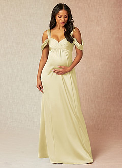 Azazie Rhea Maternity Bridesmaid Dresses A-Line Off-The-Shouler Pleated Stretch Satin Floor-Length Dress image1