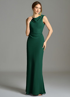 Azazie Kieryn Bridesmaid Dresses Emerald Mermaid Pleated Chiffon Dress image4