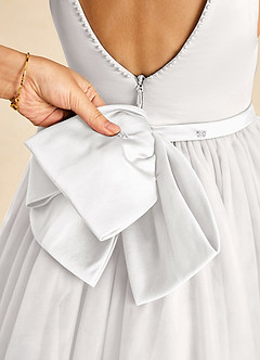 Azazie Seline Flower Girl Dresses Ivory White A-Line Bow Tulle Dress image3