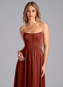 Azazie Leilana Brautjungfernkleider A-Linie Korsett Stretch-Satin Kleid Terrakotta image6