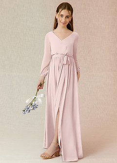 Azazie Angelica Junior Blushing Pink A-Line Pleated Chiffon Dress image5