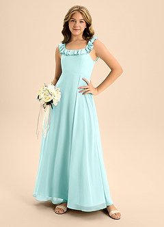 Azazie Callie Junior Abito A-Line in Chiffon Increspato Acqua image6