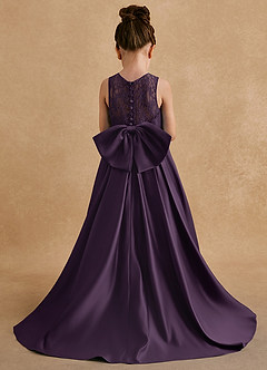 Azazie Sammy Flower Girl Dresses Plum A-Line Lace Matte Satin Dress image4