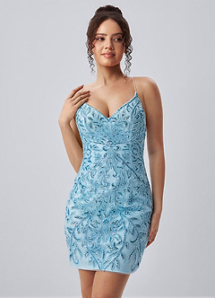 Liliane Sky Blue Spaghetti Strap Sequin Leaf Lace-Up Mini Dress image4