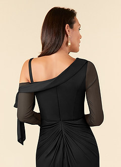 Azazie Marna Mother of the Bride Dresses Black Sheath One Shoulder Mesh Dress image5