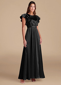Azazie Daphne Modest Bridesmaid Dresses A-Line Ruched Metallic Satin Floor-Length Dress image4