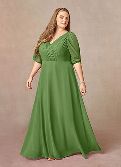 Azazie Bronwyn Mother of the Bride Dresses Basil A-Line V-Neck Ruched Chiffon Dress image8