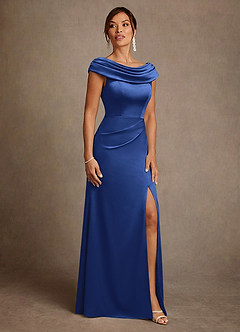 Azazie Irvine vestidos de madre de la novia Vestido de Azul Real de Satén Elástico de Corte en A con Plisado image4