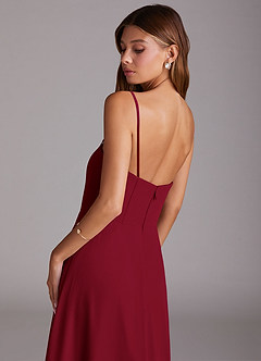 Azazie Wren Bridesmaid Dresses Burgundy A-Line Side Slit Chiffon Convertible Dress image8