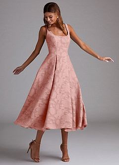 Azazie Amalie Bridesmaid Dresses Rosette A-Line Pleated Floral Burnout Dress image3