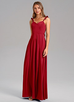 Azazie Everett Bridesmaid Dresses Scarlet A-Line Stretch Satin Dress image4