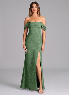 Azazie Saige Bridesmaid Dresses Eucalyptus A-Line Off the Shoulder Floral Burnout Convertible Dress image4