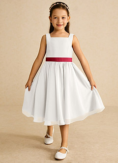 Azazie Elina Flower Girl Dresses Ivory Scarlet A-Line Sleeveless Chiffon Dress image2
