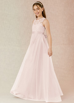 Azazie Georgette Junior Rose Petal A-Line Lace Tulle Dress image3
