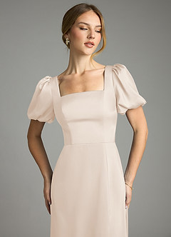 Azazie Fyona Bridesmaid Dresses White Alabaster A-Line Pleated Stretch Satin Dress image6