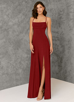 Azazie Aubrianna Robes de demoiselle d'honneur Robe Trapèze en Tricot de luxe Plissée Écarlate image1