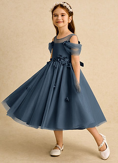 Azazie Juni Flower Girl Dresses Neptune Ball-Gown Pleated Tulle Dress image3