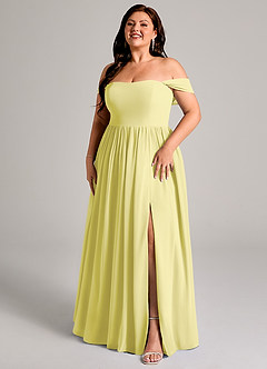 Azazie Calianna Jurken voor bruidsmeisjes Converteerbaar Jurk van Chiffon met A-Lijn Off the Shoulder Citroensorbet image12