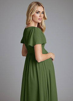 Azazie Verna Maternity Bridesmaid Dresses A-Line V-Neck Ruched Chiffon Floor-Length Dress image7