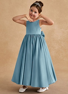 Azazie Bettie Flower Girl Dresses Moody Blue A-Line Bow Matte Satin Dress image2