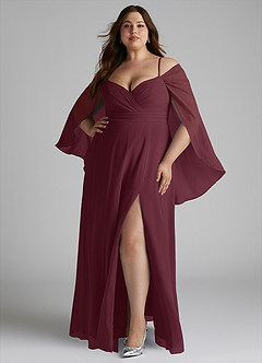 Azazie Cienna Bridesmaid Dresses Cabernet A-Line Off the Shoulder Chiffon Dress image7