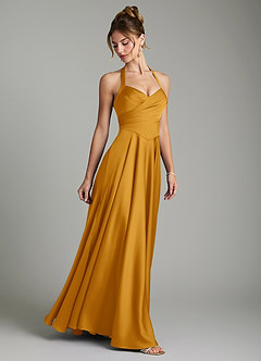 Azazie Tenaya Robes de demoiselle d'honneur Robe Trapèze en Satin extensible Décolleté en cœur Caramel écossais image6